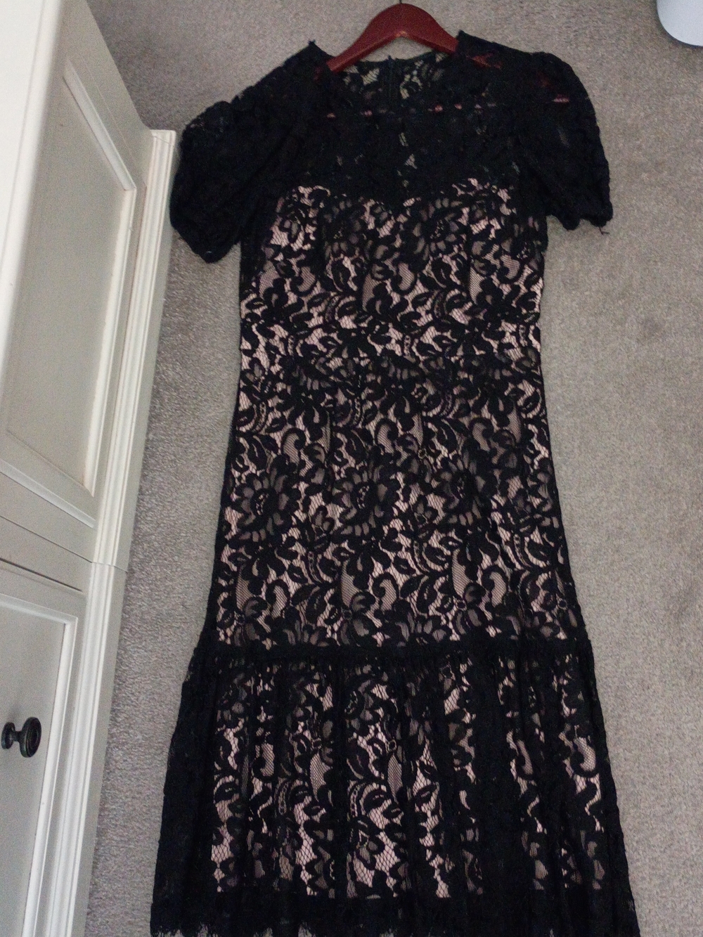 Eliza J Black Lace Midi Dress with Nude Lining